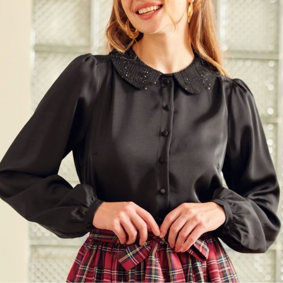 New ModCloth Sweet Nothings Puff Shoulder Button Down Blouse - Picture 1 of 8